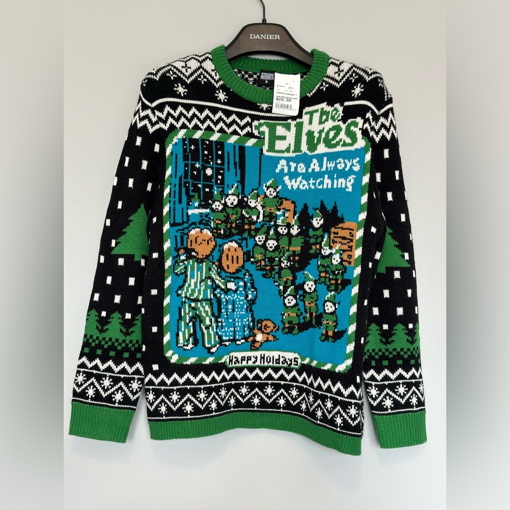 Steven Rhodes “Elves Are Always Watching” Ugly Christmas Sweater S NWT